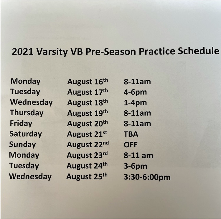 VB Practice Schedule